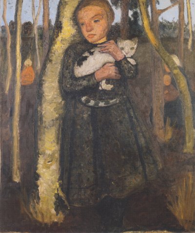 Girl in Birch Forest with Cat by Paula Modersohn Becker